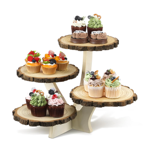 Chunful 4 Tier Round Natural Wood Cupcake Dessert Stand, Cup Cake Tower Stand Holder, Wooden Cake Display Tiered Centerpiece for Party, Birthday, Wedding, Baby Shower, Holiday Decoration
