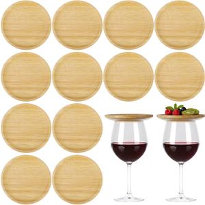 12 Pcs 4 Inch bamboo Wine Glass Charcuterie Topper, Mini Charcuterie Board Wine Appetizer Plate Glass Cover for Party Gathering Bar Restaurant