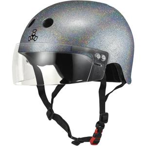 Triple Eight The Certified Sweatsaver Helmet with Visor for Roller Derby, Skateboarding and BMX, Silver Glitter, XS/ S