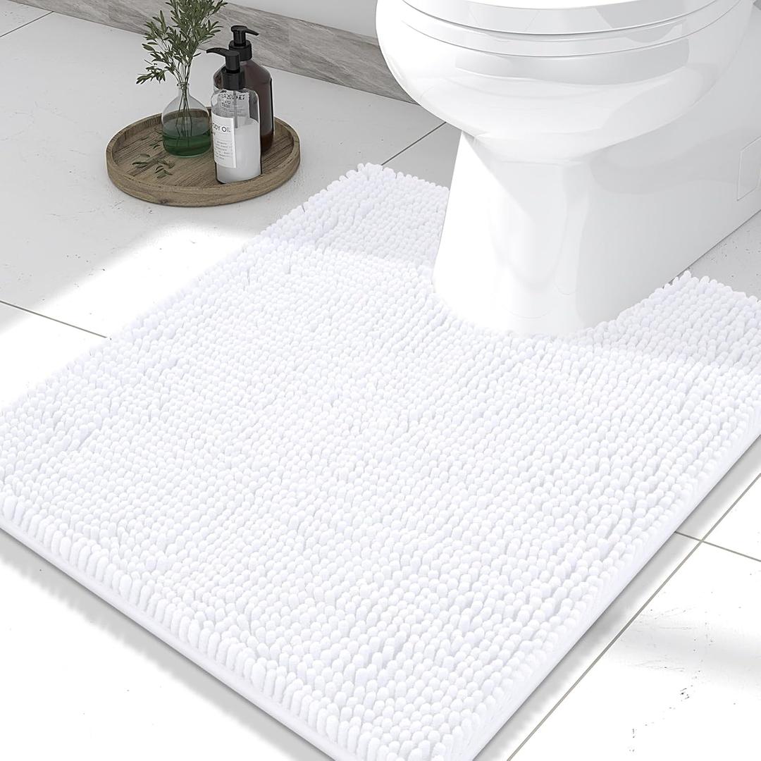 Smiry Luxury Chenille Toilet Rugs U-Shaped 24x20, Soft Absorbent Non-Slip Contour Bathroom Rugs for Toilet, Machine Washable Contoured Bath Mats, White