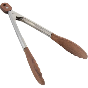 Walnut Wooden Kitchen Cooking Tongs With Hanging Hole and Wooden Tips, Heat Resistant, Anti-Slip, for Serving Food, Grilling, Cooking, BBQ and Tossing Salad (15 Inch)
