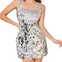 Wedtrend Women's Sequin Mini Dresses 80s Prom Short Mini Sexy Bodycon Dresses Glitter Dress for Women School Dance Sparkly Homecoming Dress WTS6009SliverL Silver (Silver, L)