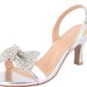 SheSole Women's Bow Rhinestones Dress Sandals Kitten Heels Sparkle Wedding Shoes for Bride Open Toe (7 Narrow) 37.5