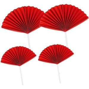 20PCS Red Paper Fan Cake Picks Fan-Shaped Cupcake Topper Dessert Cupcake Topper Insert Cake Decor Wedding Baking Decorations for Wedding Birthday New Year Party (5.1inch,3.9inch)