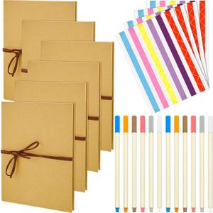 6 Pieces DIY Scrapbook Album 6 x 8 Inch Hardcover Photo Albums Stretchable Folding Kraft Paper Photos Collection Folding Adventure Book for Wedding Anniversary Graduation Gift(Kraft)