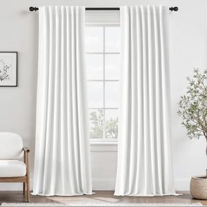 UHITECH Cream Curtains Window Linen 100% Blackout Curtains for Bedroom Thermal Black Out Drapes for Living Room Nursery Kids (Beige, 52W x 90L)