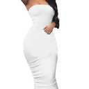 BORIFLORS Women's Basic Sleeveless Tube Top Sexy Strapless Bodycon Midi Club Dress,X-Large,White