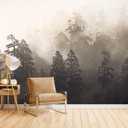 Foggy Forest Woodland Mural Wallpaper for Bedroom Living Room Misty Jungle Rainforest Trees Nature Landscape Wall Mural(Not Peel n' Stick) (161" x 108", Wm14)