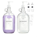 2 Pcs Glass Liquid Laundry Detergent Dispenser, Half Gallon Laundry Soap Dispenser for Laundry Room (64 oz. Each), Laundry Detergent Bottles with Pump Dispenser -Includes Labels, Funnel, Measuring Cup