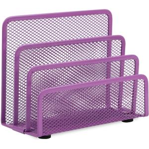EASEPRES Desk Mail Organizer, Office Small Letter Sorter Desktop File Organizer Metal Mesh with 3 Vertical Upright Compartments, Purple 1 Pack