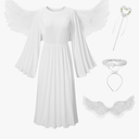 Irtysh Women Angel Costume With Angel Feather Wings headband Wand Set For Halloween Outfit Birthday Cosplay Costume, White, L