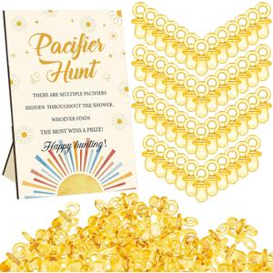 Thyle 51 Pcs Pacifier Hunt Baby Shower Games Include Hunt Sign and 50 Acrylic Pacifiers for Baby Shower Game Decoration Gift Sets Gender Reveal Party Decor (Retro Sun)