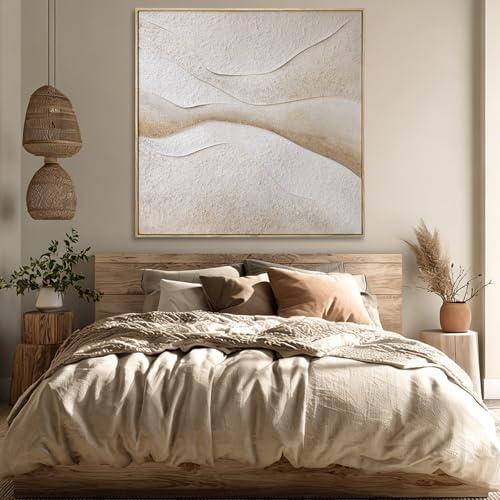Textured Neutral Abstract Wall Art, Hand Painted Oil Painting, Minimalist Framed Wall Decor for Living Room Bedroom Office, 40x40 Inch