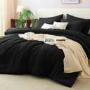 CozyLux Queen Comforter Set Black, 7 Pieces Bed in a Bag Soft Bedding Comforter Set with Sheets, All Season Boho 7PC Bed Sets with Comforter, Fitted Sheets, Flat Sheets, Pillow Shams and Pillowcases