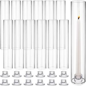 12 Set Glass Hurricane Candle Holders 11.8" Open Ended Glass Candleholder Tube Shape Bottomless and 2.1" Taper Clear Candlestick Holder Bulk for Wedding Party Table Centerpiece Home Decor (12, Clear)