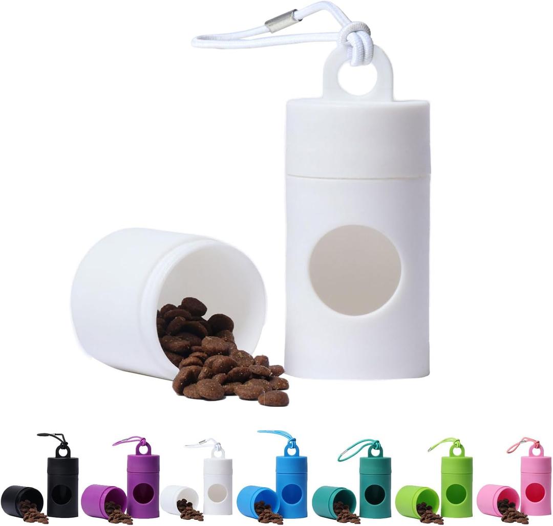 5 x Dog poop bag holder-2 in 1 Dog Waste Bag holder Comes with pet snack box for Leash Lightweight Pet Waste Bag DispenserEquipped with nylon rope and buckle (Excluding dog waste bag)(White)