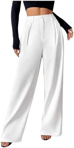 SOLY HUX Women's Wide Leg Dress Pants High Waisted Pleated Loose Work Office Trousers Medium