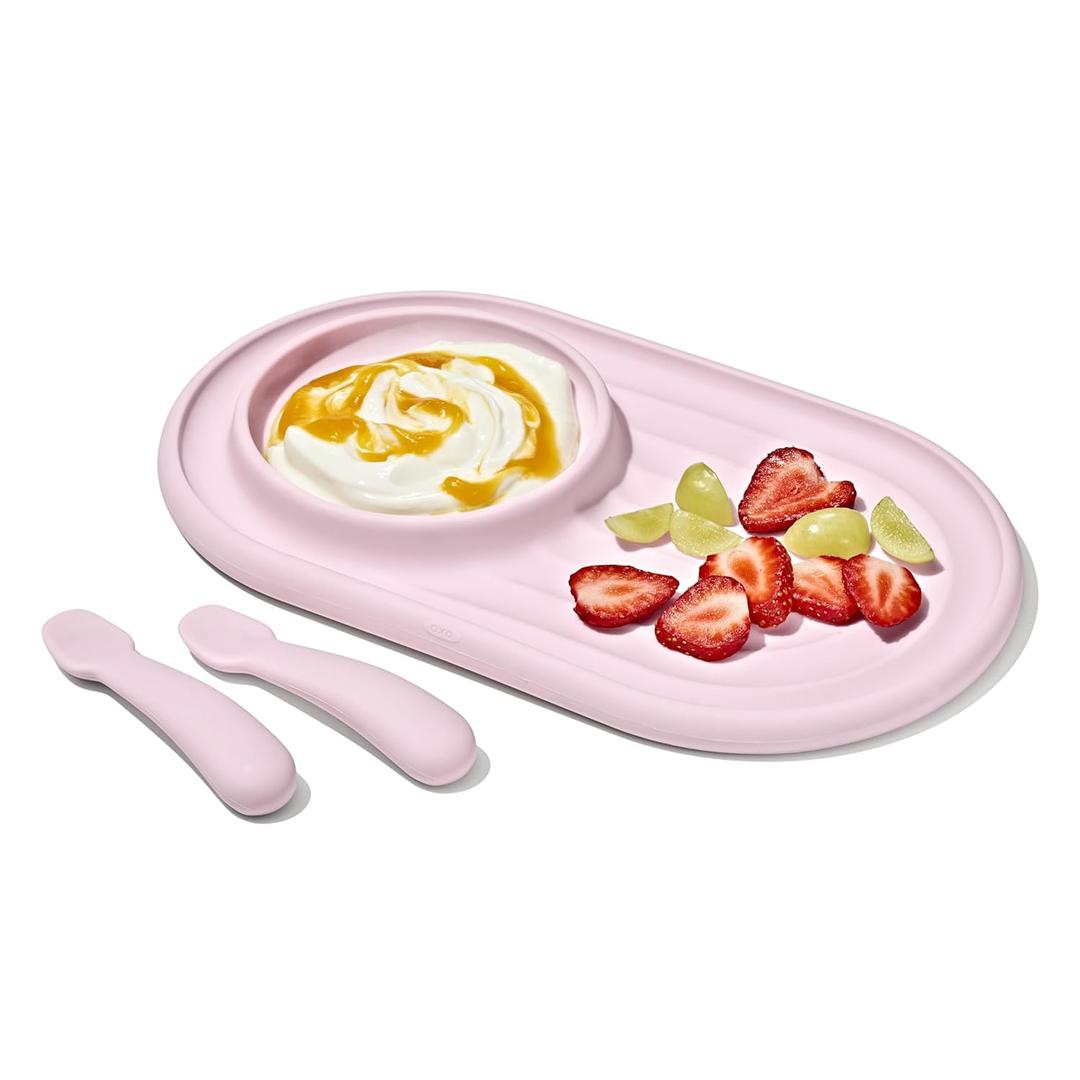 OXO Tot Textured Suction Plate & Spoons Set, Baby Led Weaning Supplies