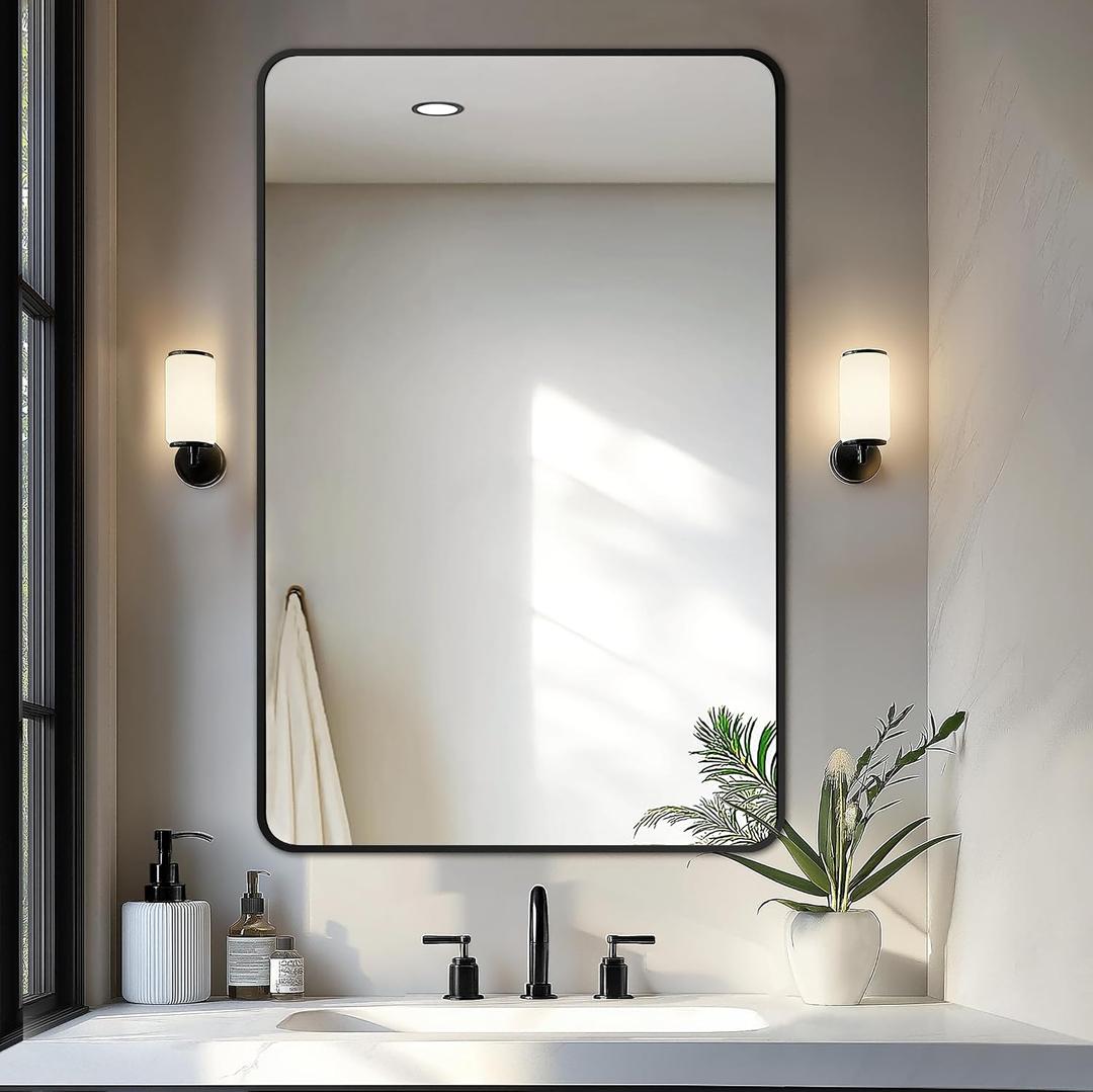 Delma Bathroom Mirror, Black Framed Bathroom Mirror for Over Sink, High-Definition Vanity Mirror, Versatile Mirror for Bathroom, Hangs Horizontally or Vertically (40x28, Black)