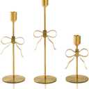 Bow Candle Holder - Set of 3 Metal Gold Bow Candlestick Holder, Modern Decorative Taper Candle Holder for Centerpiece Dining Table Wedding Holiday Housewarming Gift, Gold Finish (Style1-Gold)