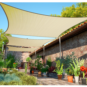 ShadeMart 12' x 20' Beige Sun Shade Sail UPF50 Rectangle Canopy Fabric Cloth Screen smTAPR1220, Water and Air Permeable & UV Resistant, Heavy Duty, Carport Patio Outdoor