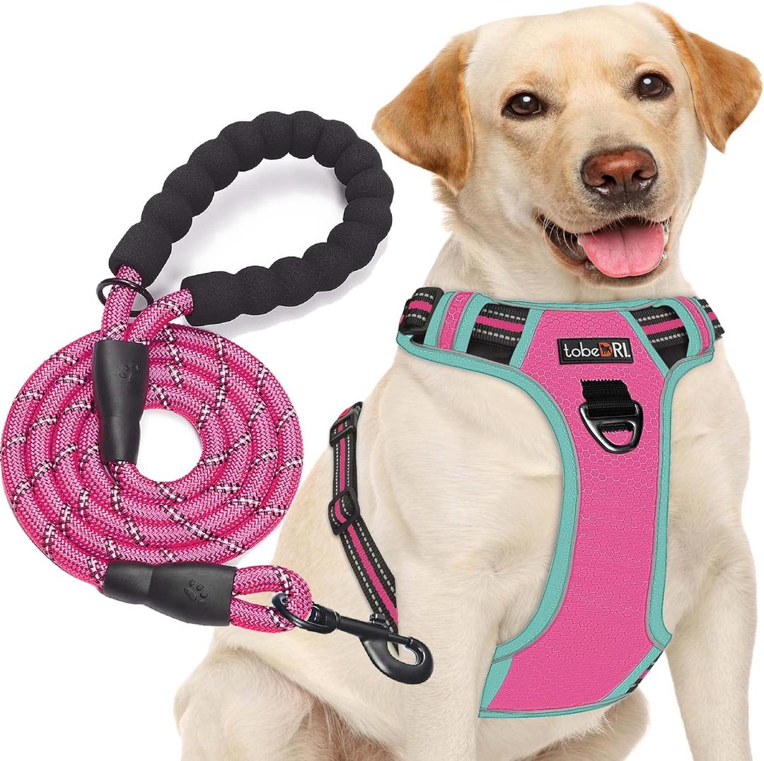 No Pull Dog Harness Adjustable Reflective Oxford Easy Control Medium Large Dog Harness with A Free Heavy Duty 5ft Dog Leash, Size: XL 