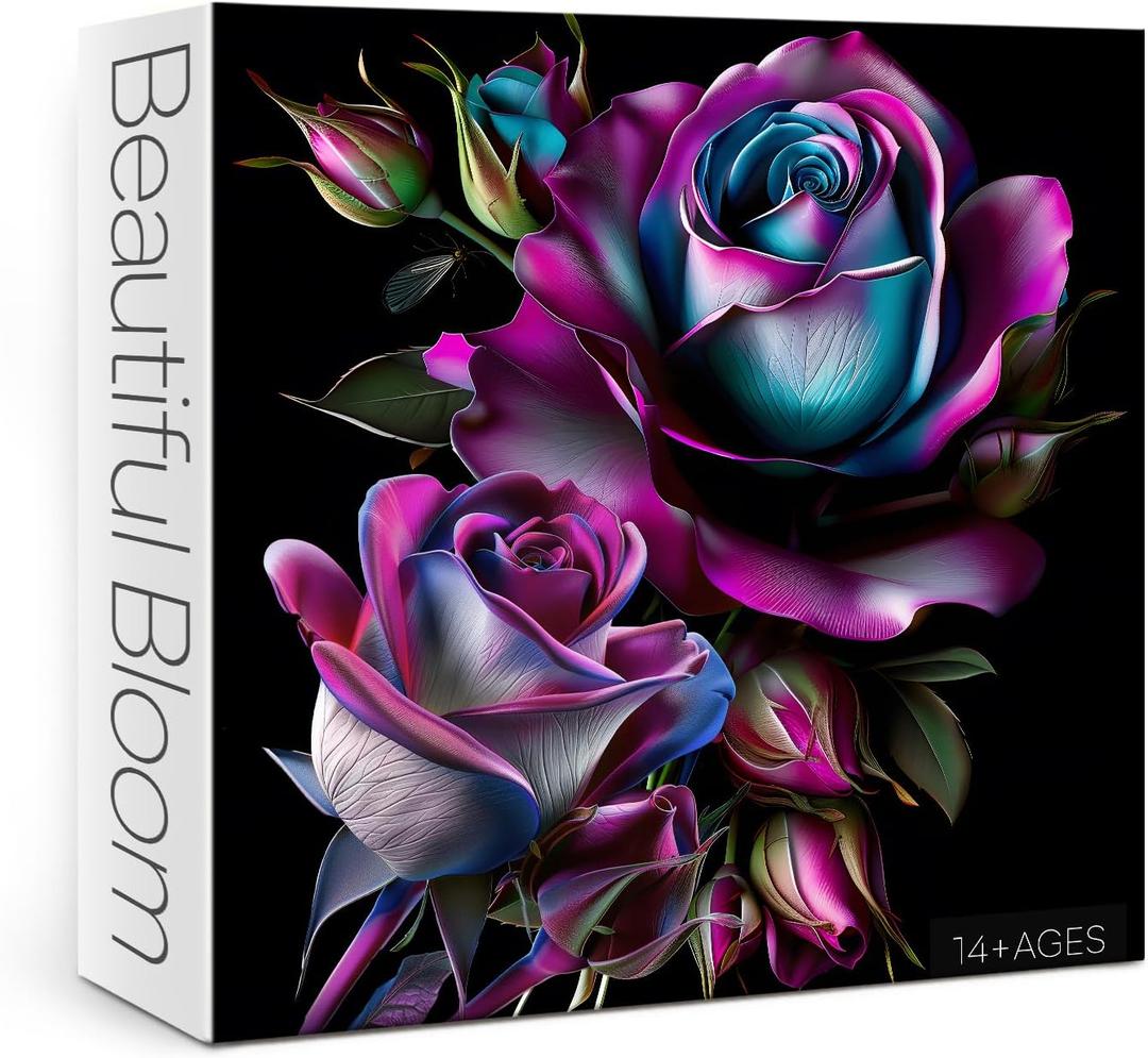 Purple Rose Art Puzzles for Adults 1000 Pieces, Beautiful Flower Plant Jigsaw Puzzles, Impossible Challenging Gradient Aesthetic Floral Puzzle