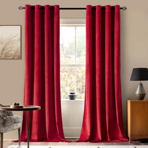 MIULEE Christmas Red Velvet Curtains Elegant Grommet Curtains Thermal Insulated Soundproof Room Darkening Black Out Drapes for Classical Living Room Bedroom Decor 52 x 96 Inch Length Set of 2