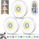 Under Cabinet Lighting, 3 Pack Rechargeable Stick on Lights with Remote, 3 Color Temps &12 RGB LED Motion Sensor Lights Indoor, Dimmable Magnetic Under Counter Lights for Kitchen, Shelf