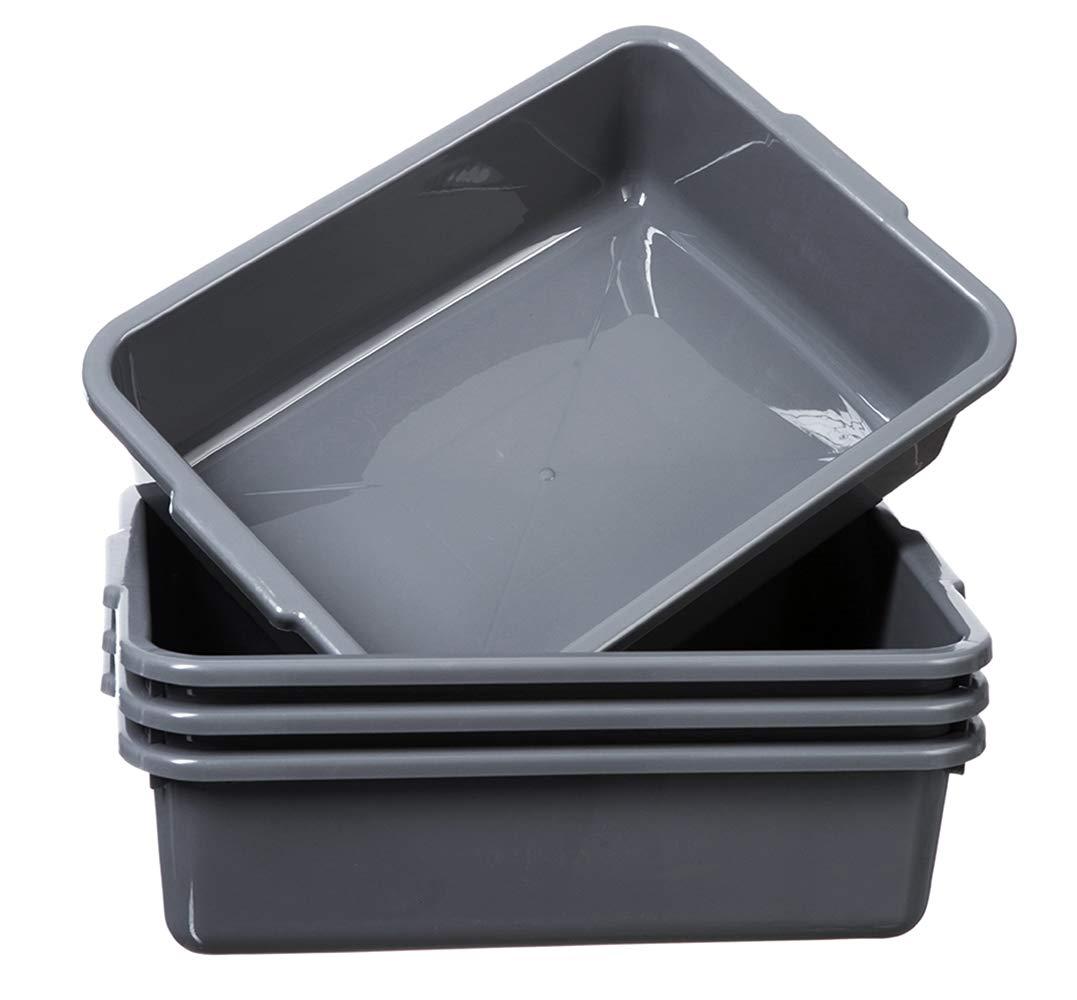 Grey 4-Pack Commercial Bus Tubs Box/Tote Box, Stackable Plastic Utility 13 Liter Storage Bin with Handles, Dish Wash Basin Tub Pans
