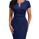 AISIZE Women's Classic Keyhole Neck Wrap Cocktail Party Sheath Dress Navy Blue Small