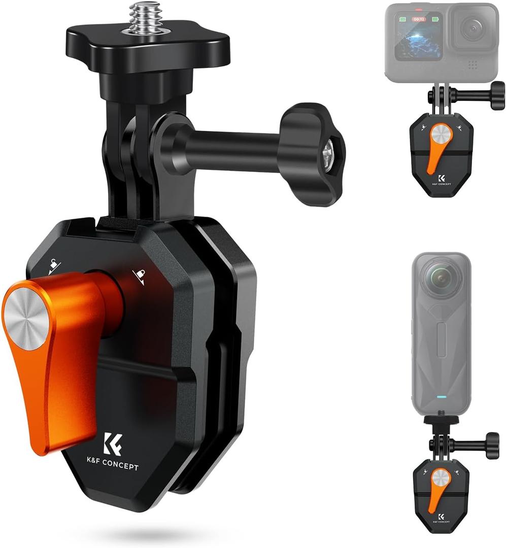 K&F Concept Motorcycle Windshield Clip Mount for GoPro Hero 13/12/11/10/9 Black, Aluminum Alloy Camera Clamp with 1/4 Adapter for DJI Osmo Action 3/4/5 Pro Insta360 X5/X4, Action Camera Accessories