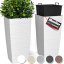 Mueller M-Resin Heavy Duty Tall Planters for Outdoor Plants, Indoor Grande Plant Pots, Boxes, Trees, Flower Pots, 2-Piece Set, 18”, Modern Design, Built-in Drainage, Front Porch Decor, White