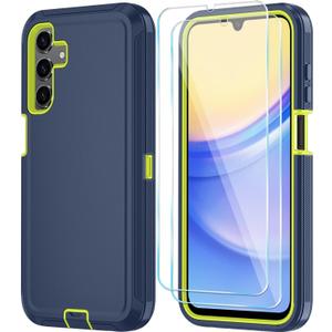 Qinmay Phone Case for Samsung Galaxy A15 5G Case with HD Screen Protector, Heavy Duty Shockproof & Dropproof 3-Layer Cover Phone Case for Galaxy A15,Bluegreen