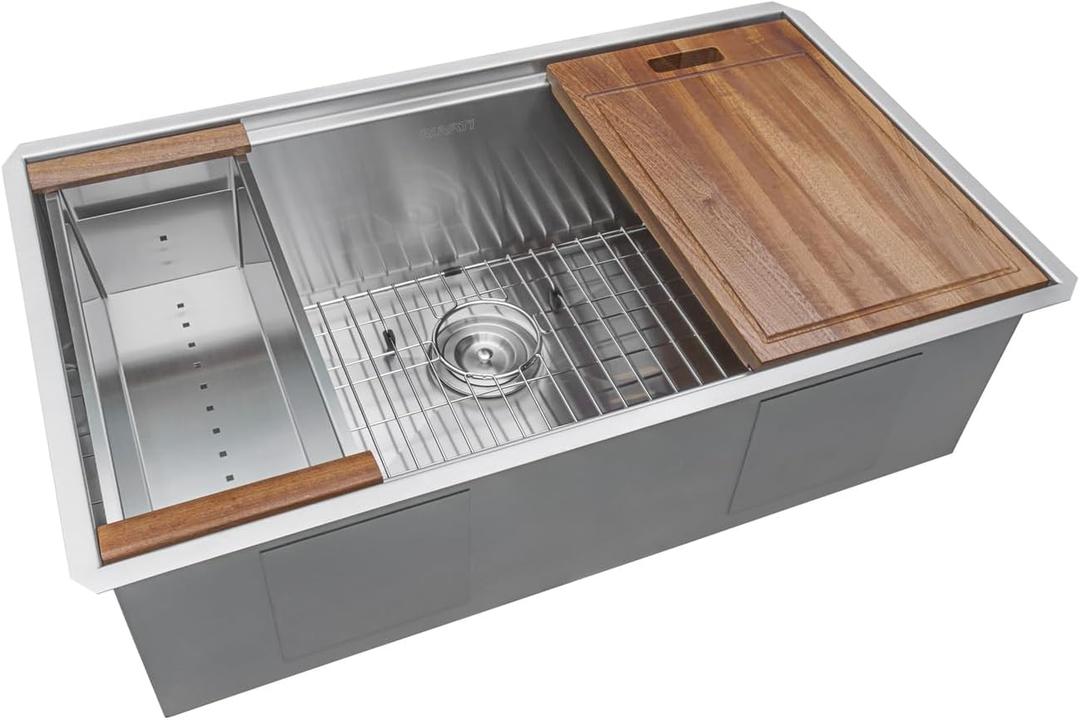 Ruvati 30-inch Undermount Rounded Corner Workstation Kitchen Sink Single Bowl  16 Gauge Stainless Steel Kitchen Sinks with Brushed Finish hides scratches, Easy-to-Clean - RVH8320