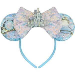 Princess Mouse Ears Headband for Women Blue Castle Mouse Ears for Adult Park Ears