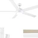 POCHFAN 52 Inch White Ceiling Fans with Lights and Remote Control,Quiet Modern Ceiling Fan for Bedroom,Living Room, Dining Room,Dimmable 3-Color Temperatures 6-Speed