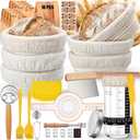 Nitial Sourdough Starter Kit, 5" Round and 6.5" Oval Mini Banneton Bread Proofing Basket Set of 6 Bread Baking Supplies Sourdough Kit Tools 24 oz Starter Jar Glass for Baker Women Wife