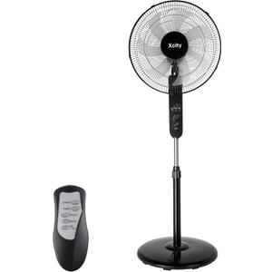 Xcity 16 inch Oscillating Pedestal Fan, 3-Speed Stand Fan, Remote Control, High Velocity, Adjustable Height & Tilt, 7.5H Timer, Powerful Quiet Standing Fan for Bedroom, Living Room, Office, Black