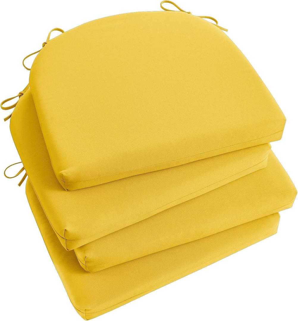 Basic Beyond Outdoor Chair Cushions Set of 4, Outdoor Cushions for Patio Furniture, Water Resistant Patio Chair Cushions with 2 Ties, 17x16x2, Yellow (17"x16"x2"(Pack of 4), 01 - Yellow)