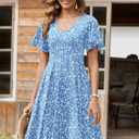 Zeagoo Womens Summer Dress Casual Swing Wedding Guest Dress Floral Ruffle Short Sleeve Sundresses Beach Mini Dress 2026 (Blue, L)