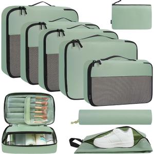 BAGAIL 8 Set/9 Set Packing Cubes Luggage Packing Organizer for Travel, Suitcase Packing Bags for Travel Accessories (Matcha Green)