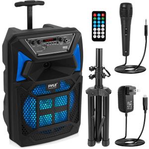 Pyle Portable Bluetooth PA Speaker System - 400W Outdoor Bluetooth Speaker Portable PA System w/Microphone in, Party Lights, MP3/USB SD Card Reader, FM Radio, Rolling Wheels - Mic, Remote - PPHP82SM