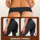 Seamless Thongs for Women Mid Rise No Show Ladies Thong 6 Pack (Black, M)