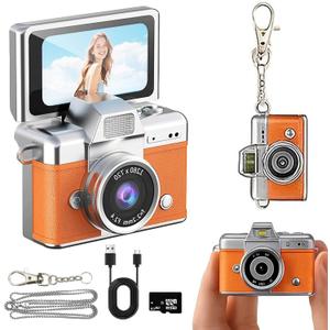 1.47" LCD Flip Screen Retro Keychain Camera, 32GB Card, Built-in Flash & Strap, Portable Camera for Travel, Concerts, Students