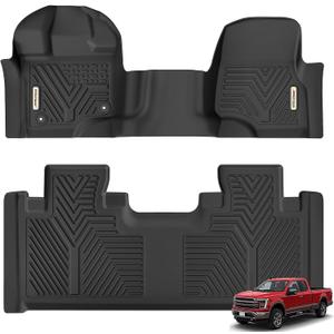 YITAMOTOR Floor Mats Fit for 2015-2025 Ford F-150 Super Cab/Extended Cab with 1st Row Bench Seats Only, All Weather Protection 2 Row Floor Liner Set Black (Not for Super Crew Cab)
