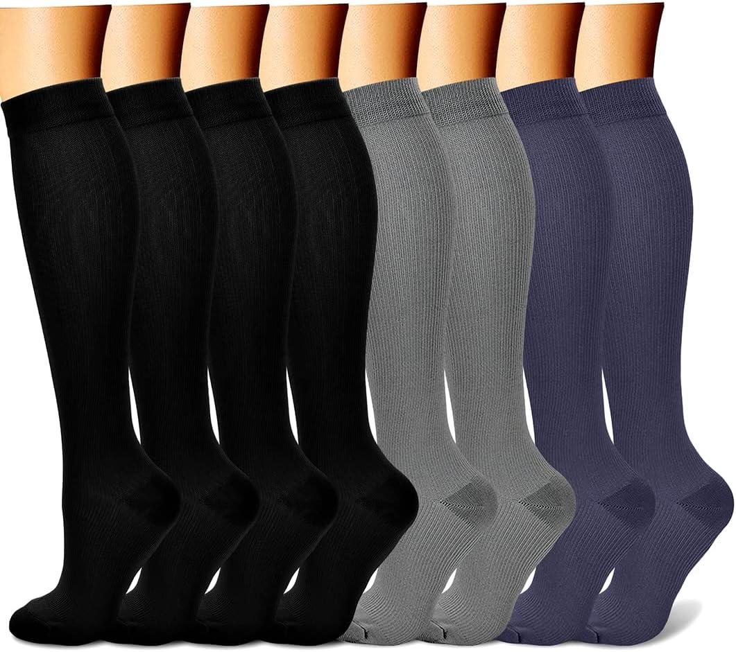 CHARMKING Compression Socks for Women & Men Circulation (8 Pairs) 15-20 mmHg is Best Support for Athletic Running,Cycling (Large-X-Large, 05 Black/Black/Black/Grey/Navy)