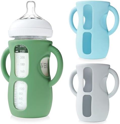 3 Pack Silicone Sleeves for Philips Avent Glass Bottle - Anti Breakage Baby Bottle Holder with Handles for Phillips Avent Glass Bottles 8 oz & 4 oz