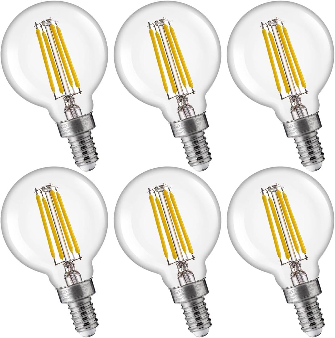 FLSNT G16.5 Dimmable LED Candelabra Bulbs 60W Equivalent, LED E12 Chandelier Light Bulbs, 500LM, CRI82, 4W, AC 120V, 6 Pack, 3500K Netural White