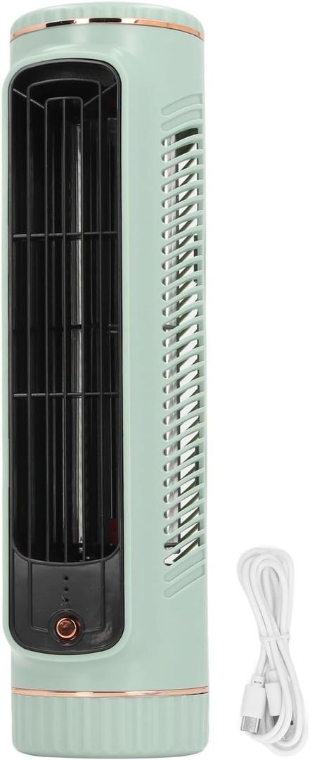 TOPINCN Desk Bladeless Fan, Quiet Desktop Fan Bladeless with 3 Cooling Speeds, Rechargeable Table Cooling Fan for Bedroom Office Home Outdoor, Tower Fan Cooling Fan (Green)